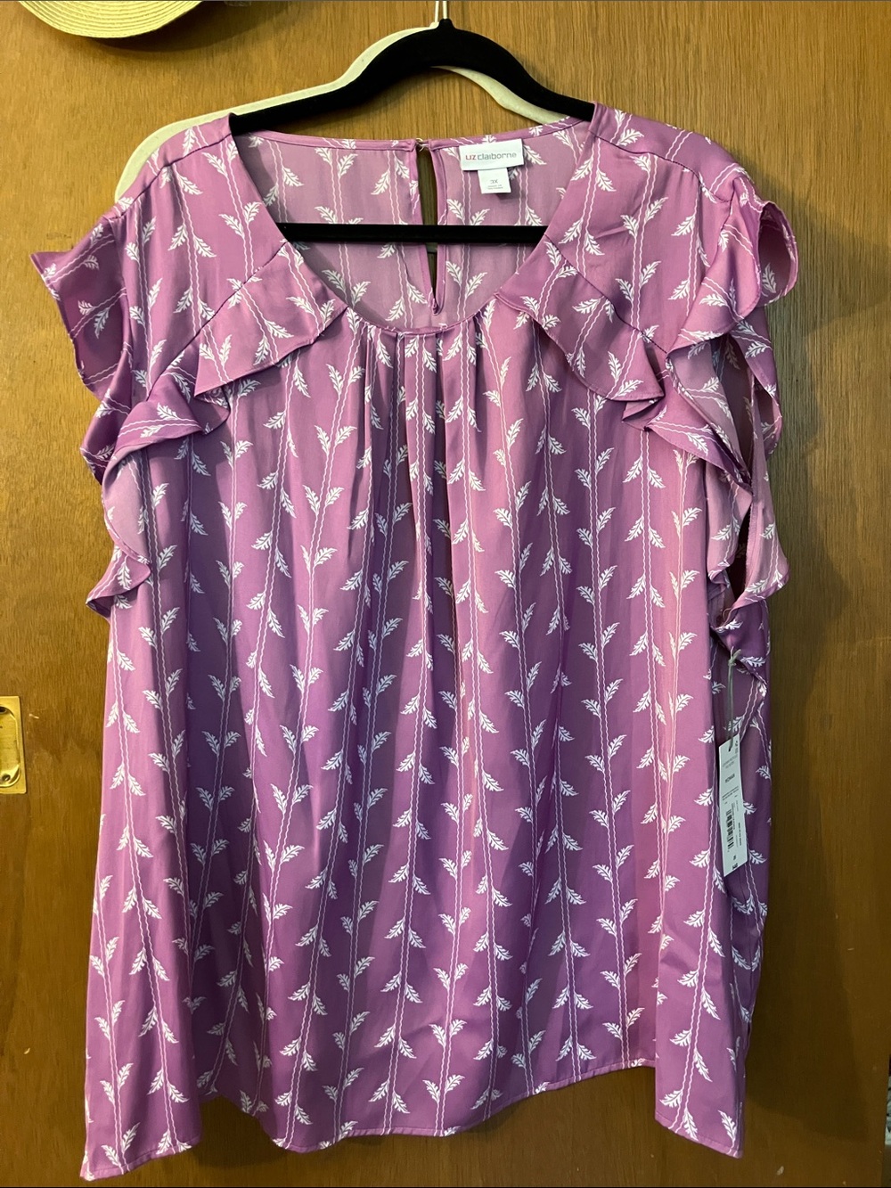 Liz Claiborne Lavender Floral Print Ruffle Sleeve Blouse